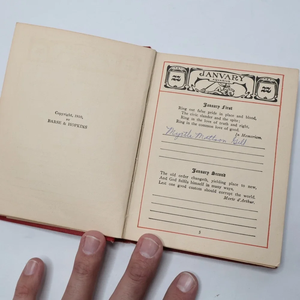 Tennyson Birthday Book Hardcover Red 1910‎ Antique Astrological Signs, Notes